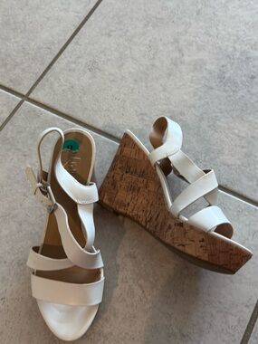 Women’s White Cork Wedge Sandals